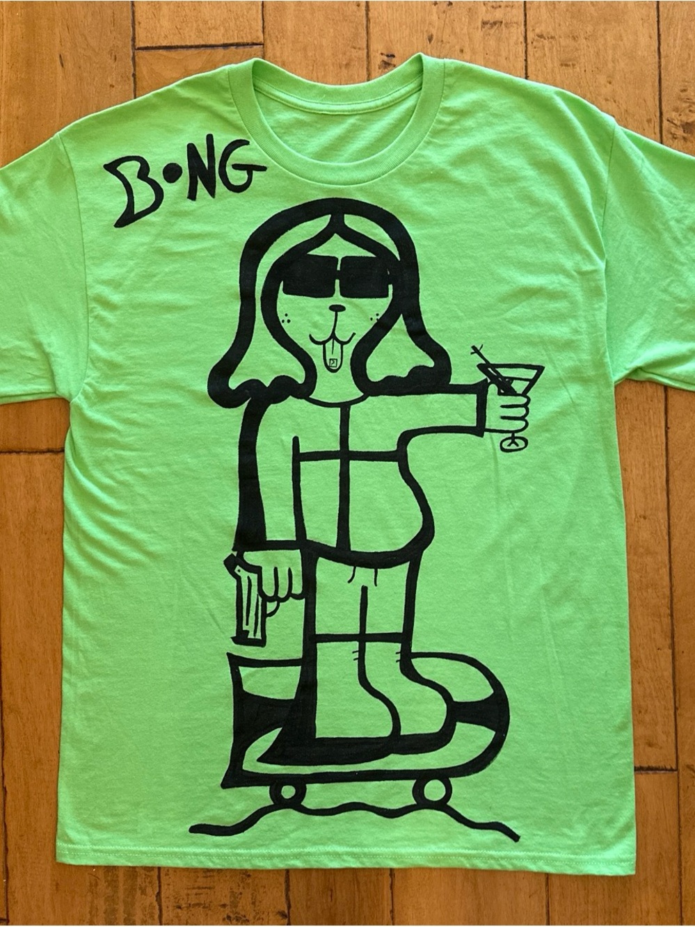 Neon Green Graphic Tee with Skate Character